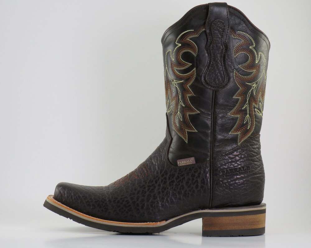 Mens Brown Genuine Bull Neck Leather Western Cowboy Boots Square Toe